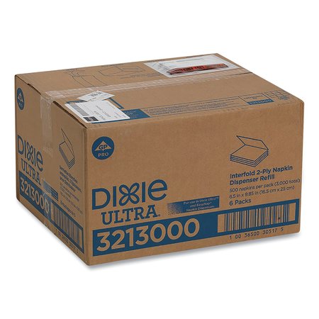 Dixie Ultra Interfold Napkin Refills, 2 Ply, 6 1/2x9 7/8, White, PK3000 3213000